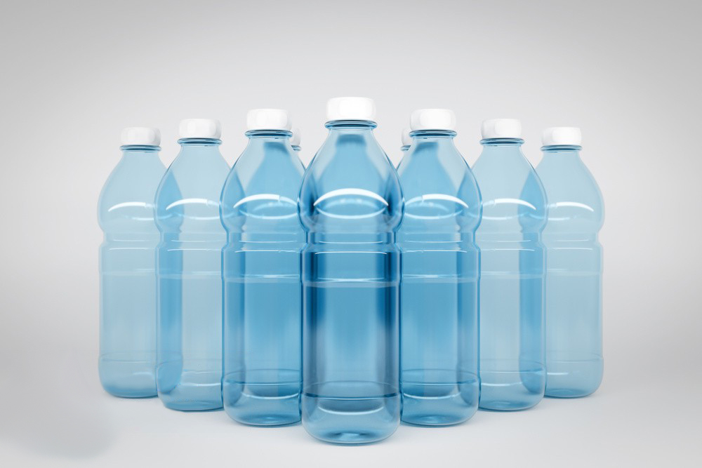 blue clear plastic bottle